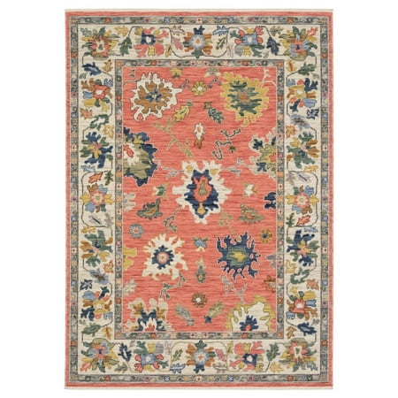 Oriental Weavers Lucca Wool Blend Area Rug - 2889B - 7'10" x 10'10" - in Salmon Pink/ Multi - Vintage Inspired, Wool Blend, Dining, Living Room Rug