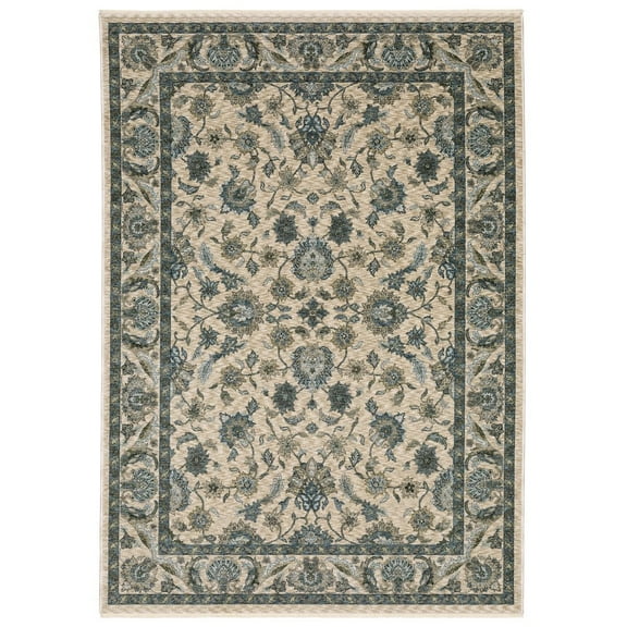 Oriental Weavers Aberdeen Area Rug - 070I1 - 3'3" x 5' - in Beige/ Blue - Vintage Inspired, Stain Resistant, Family and Pet Friendly , Entrway, Bedroom Rug