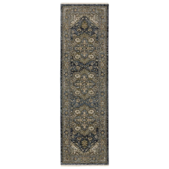 Oriental Weavers Aberdeen Area Rug - 1144Q - 2'3" x 7'6" - in Blue/ Taupe - Vintage Inspired, Stain Resistant, Family and Pet Friendly , Entryway, Hallway Runner Rug