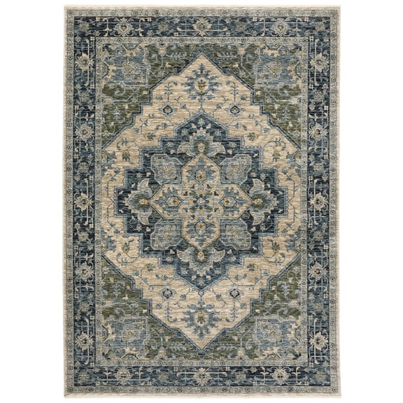 Oriental Weavers Aberdeen Area Rug - 051G1 - 2' x 3' - in Blue/ Tan - Vintage Inspired, Stain Resistant, Family and Pet Friendly , Entryway, Bathroom Accent Rug