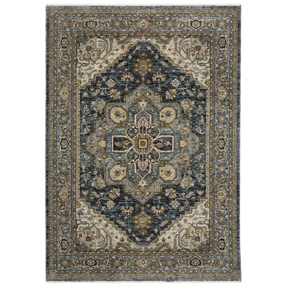 Oriental Weavers Aberdeen Area Rug - 1144Q - 2' x 3' - in Blue/ Taupe - Vintage Inspired, Stain Resistant, Family and Pet Friendly , Entryway, Bathroom Accent Rug