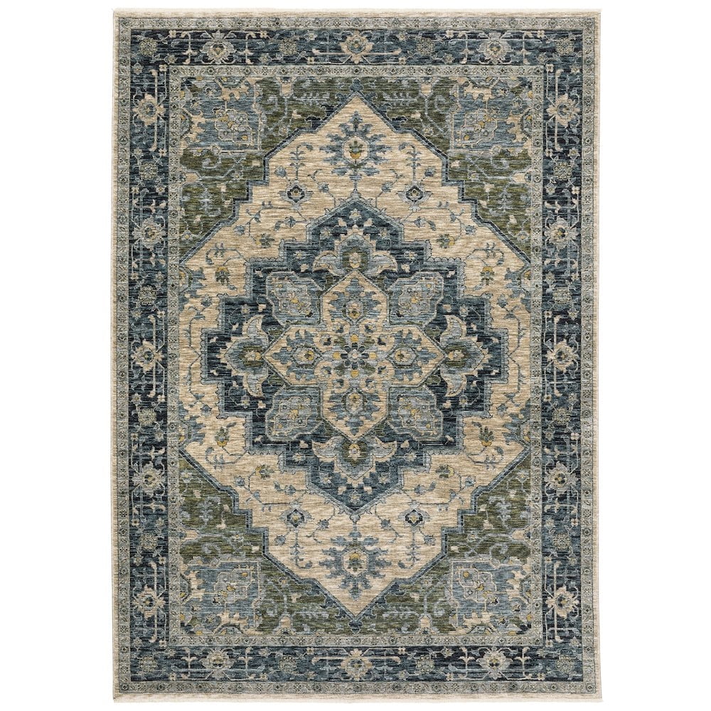 Aberdeen Blue and Beige Synthetic 3'3" x 5' Rectangular Area Rug
