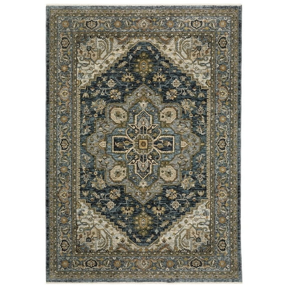 Oriental Weavers Aberdeen Area Rug - 1144Q - 5'3" x 7'6" - in Blue/ Taupe - Vintage Inspired, Stain Resistant, Family and Pet Friendly , Bedroom, Office Rug