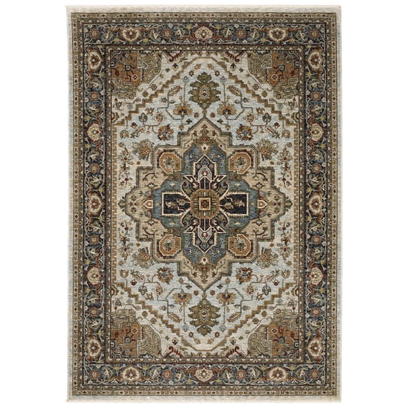 Oriental Weavers Aberdeen Area Rug - 1144W - 2' x 3' - in Beige/ Sky Blue - Vintage Inspired, Stain Resistant, Family and Pet Friendly , Entryway, Bathroom Accent Rug
