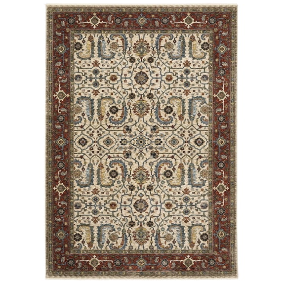 Oriental Weavers Aberdeen Area Rug - 144D1 - 7'10" x 10'10" - in Ivory/ Red - Vintage Inspired, Stain Resistant, Family and Pet Friendly , Dining, Living Room Rug