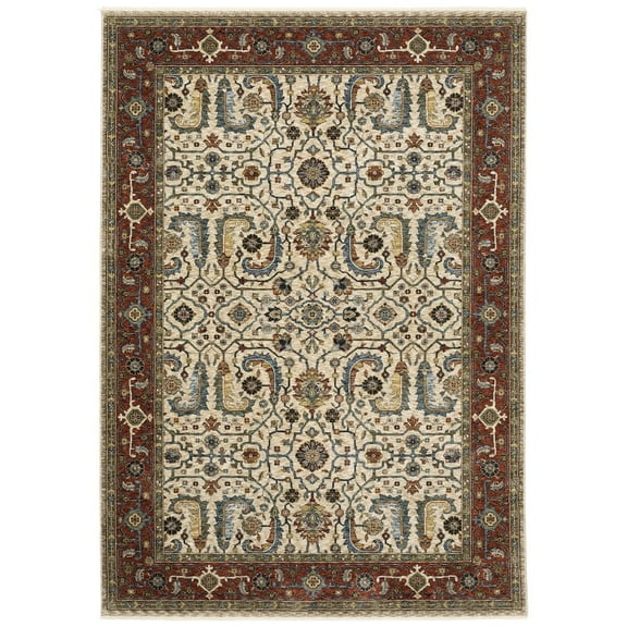 Oriental Weavers Aberdeen Area Rug - 144D1 - 7'10" x 10'10" - in Ivory/ Red - Vintage Inspired, Stain Resistant, Family and Pet Friendly , Dining, Living Room Rug