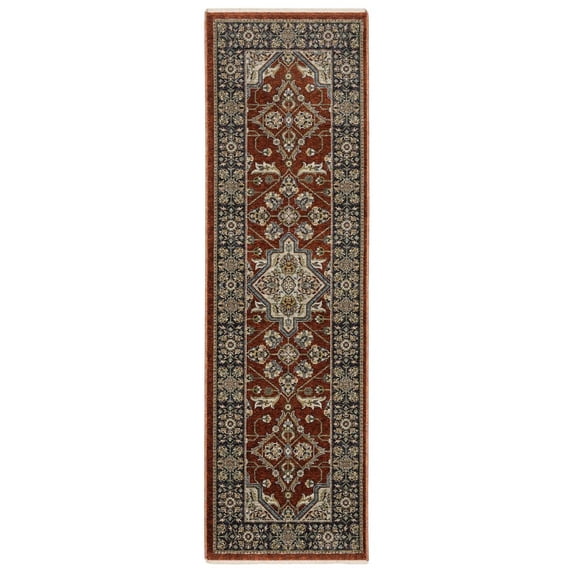 Oriental Weavers Aberdeen Area Rug - 4151R - 2'3" x 7'6" - in Red/ Blue - Vintage Inspired, Stain Resistant, Family and Pet Friendly , Entryway, Hallway Runner Rug