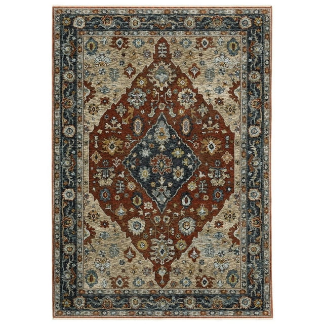 Oriental Weavers Aberdeen Area Rug - 1143H - 7'10" x 10'10" - in Rust/ Blue - Vintage Inspired, Stain Resistant, Family and Pet Friendly , Dining, Living Room Rug