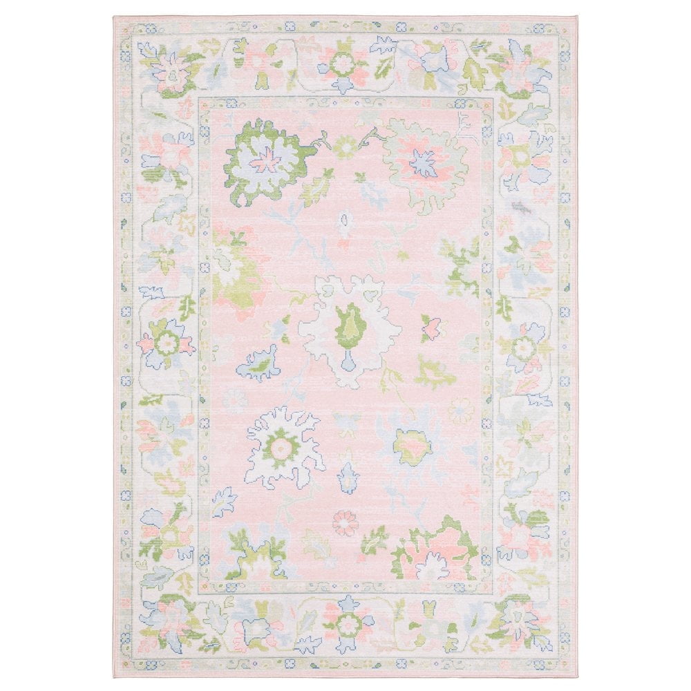 ROW by Oriental Weavers Addison ADD04 - Machine Washable - Flat Weave - Printed Area Rug - 5' x 7' - in Pink/ Green - Traditional Style, Bedroom, Entryway