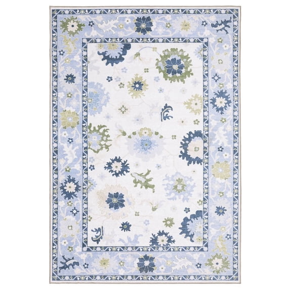 ROW by Oriental Weavers Addison ADD05 - Machine Washable - Flat Weave - Printed Area Rug - 3'3" x 5' - in White/ Blue - Traditional Style, Bedroom, Entryway