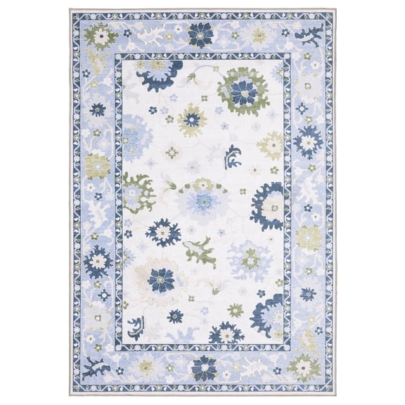 ROW by Oriental Weavers Addison ADD05 - Machine Washable - Flat Weave - Printed Area Rug - 5' x 7' - in White/ Blue - Traditional Style, Bedroom, Entryway
