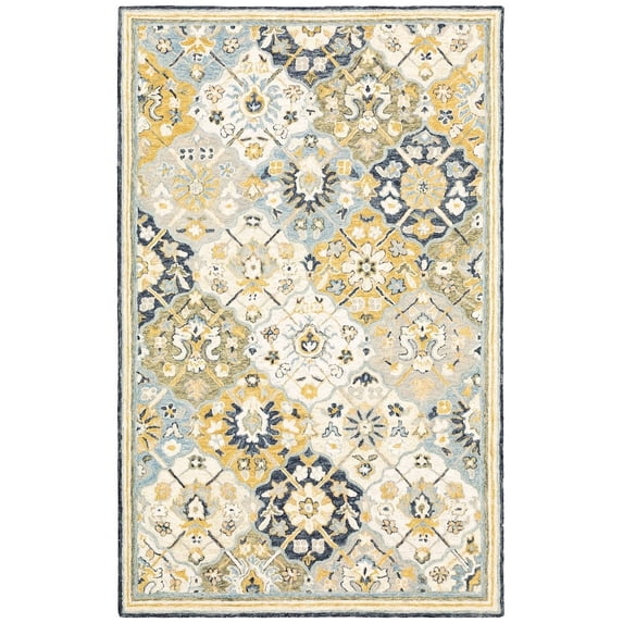 Oriental Weavers Alfresco Hand-made Wool Area Rug - 28406 - 10' x 13' - in Blue/ Gold - Vintage Inspired, Hand-Made Wool Rugs, Family, Dining, Living Room Rug
