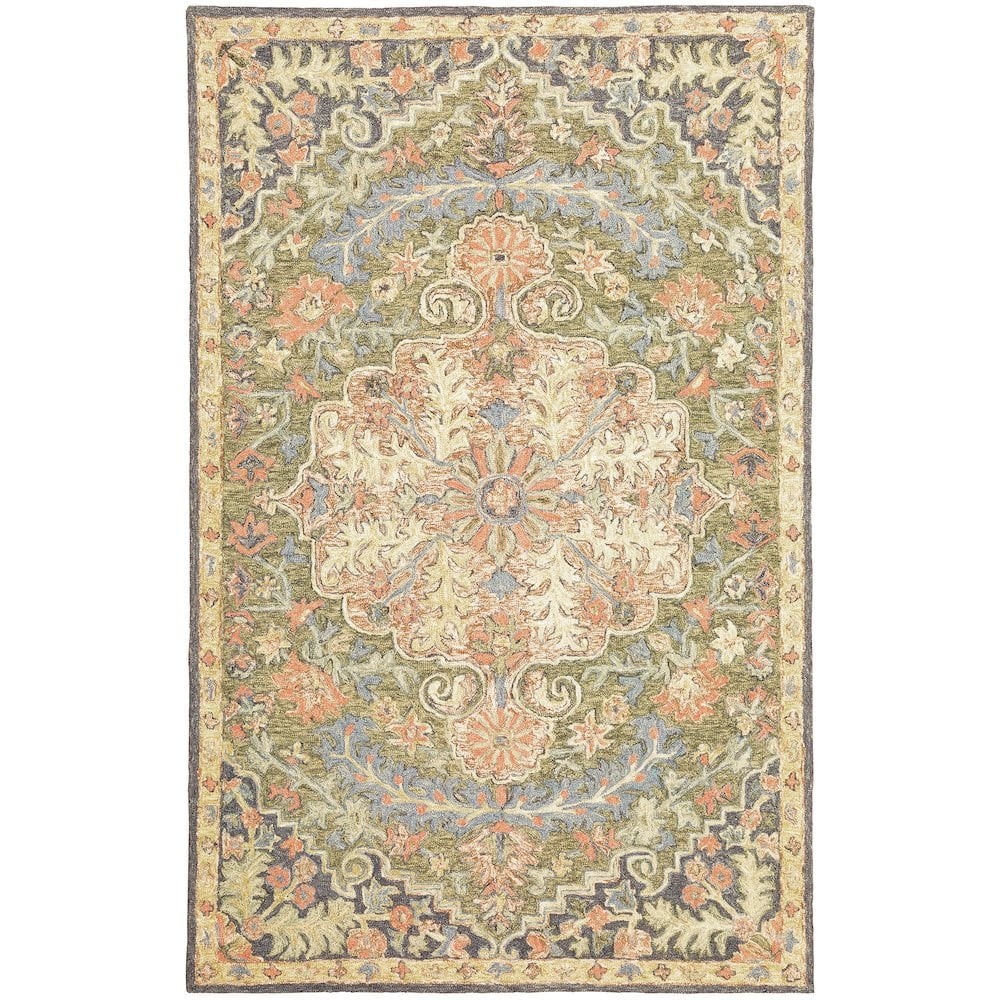 Alfresco Blue and Green Wool 5' x 8' Handmade Area Rug