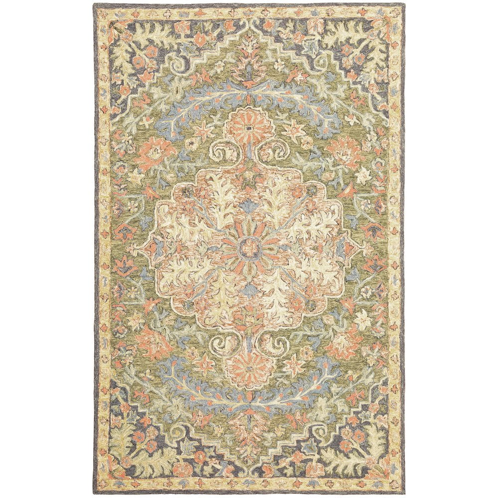 Alfresco Blue and Green Wool 5' x 8' Handmade Area Rug