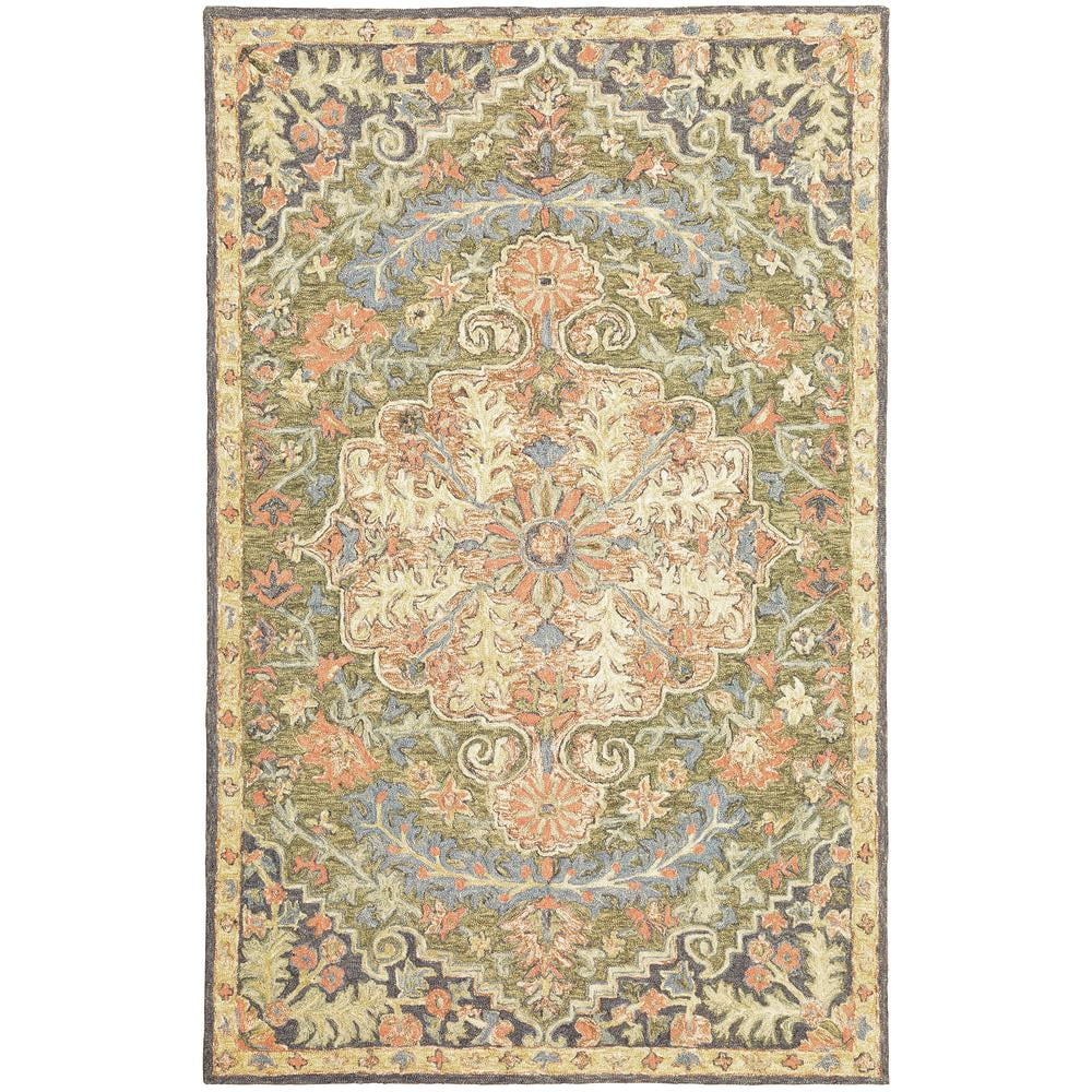 Alfresco Blue and Green Wool 5' x 8' Handmade Area Rug