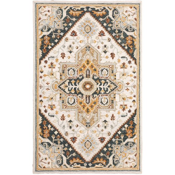 Oriental Weavers Alfresco Hand-made Wool Area Rug - 28407 - 10' x 13' - in Ivory/ Charcoal - Vintage Inspired, Hand-Made Wool Rugs, Family, Dining, Living Room Rug