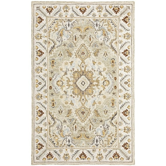 Oriental Weavers Alfresco Hand-made Wool Area Rug - 28403 - 8' x 10' - in Ivory/ Beige - Vintage Inspired, Hand-Made Wool Rugs, Dining, Living Room Rug