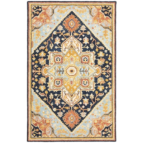 Oriental Weavers Alfresco Hand-made Wool Area Rug - 28408 - 10' x 13' - in Navy/ Rust - Vintage Inspired, Hand-Made Wool Rugs, Family, Dining, Living Room Rug