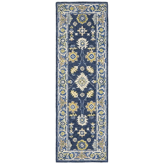 Oriental Weavers Alfresco Hand-made Wool Area Rug - 28405 - 2'6" x 8' - in Navy/ Blue - Vintage Inspired, Hand-Made Wool Rugs, Entryway, Hallway Runner Rug
