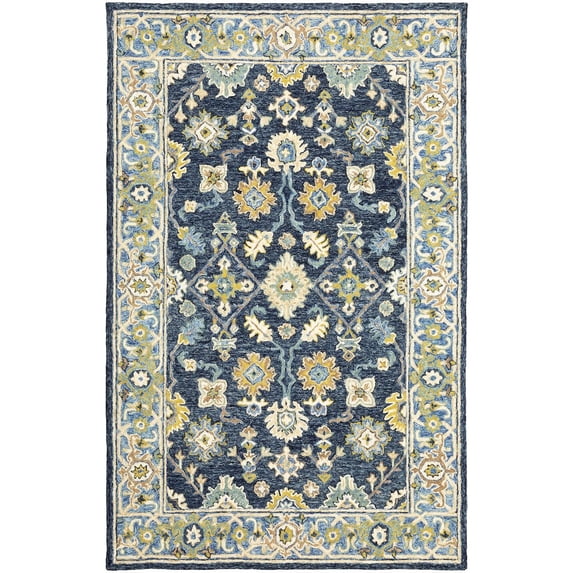 Oriental Weavers Alfresco Hand-made Wool Area Rug - 28405 - 3'6" x 5'6" - in Navy/ Blue - Vintage Inspired, Hand-Made Wool Rugs, Entrway, Bedroom Rug