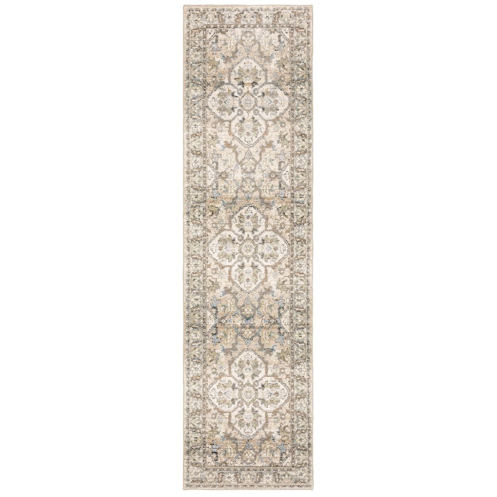 Ivory and Beige Synthetic Traditional Runner Rug, 2'3" x 8'
