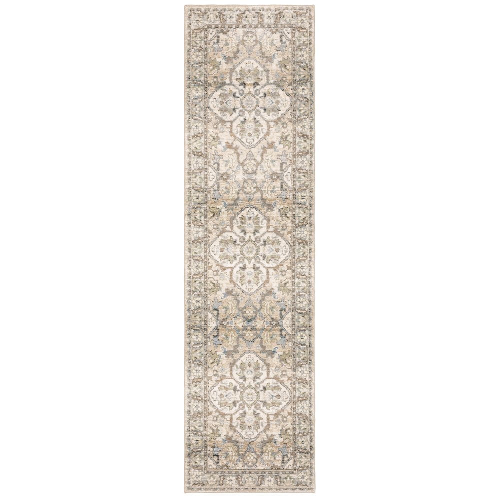 Ivory and Beige Synthetic Traditional Runner Rug, 2'3" x 8'