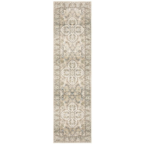 Oriental Weavers Andorra Area Rug - 9818G - 2'6" x 12' - in Beige/ Ivory - Vintage Inspired, Stain Resistant, Family and Pet Friendly , Entryway, Hallway Runner Rug