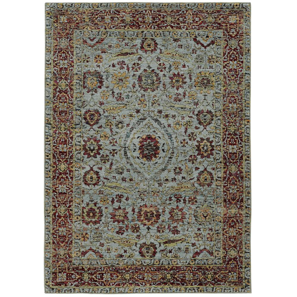 Andorra Blue and Red Synthetic Rectangular Area Rug