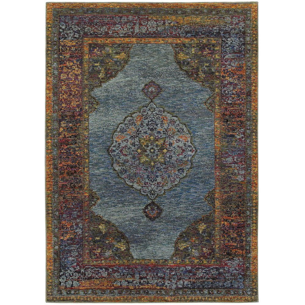 Andorra Luxe Blue Synthetic 10' x 13'2" Handmade Oriental Rug