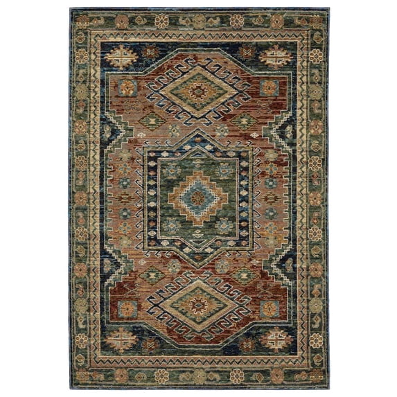Oriental Weavers Andorra Area Rug - 2442A - 6'7" x 9'6" - in Blue/ Multi - Vintage Bohemian Style, Stain Resistant, Family and Pet Friendly , Dining, Living Room Rug