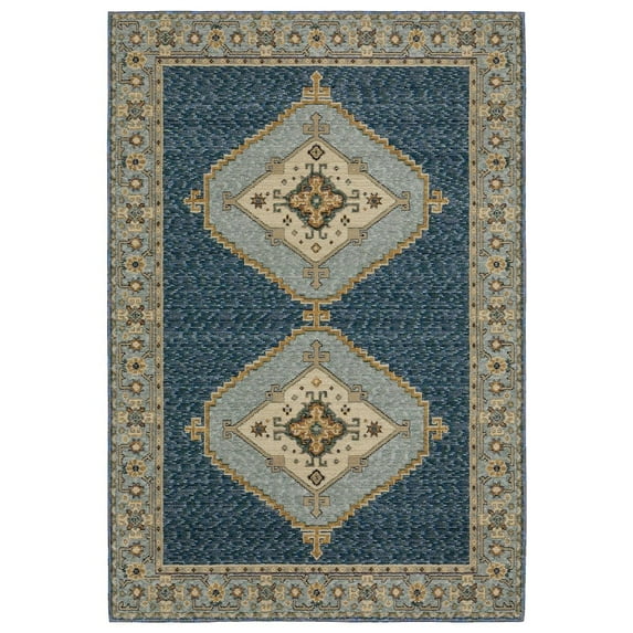 Oriental Weavers Andorra Area Rug - 2430A - 7'10" x 10'10" - in Blue/ Gold - Vintage Bohemian Style, Stain Resistant, Family and Pet Friendly , Dining, Living Room Rug