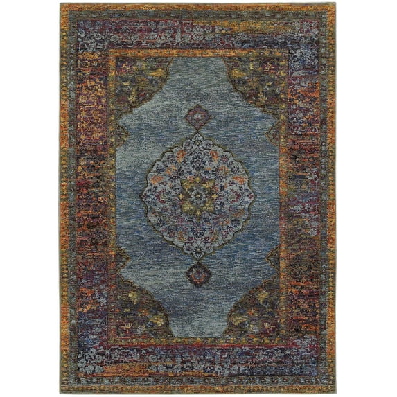 Oriental Weavers Andorra Area Rug - 7139A - 8'6" x 11'7" - in Blue/ Multi - Vintage Inspired, Stain Resistant, Family and Pet Friendly , Dining, Living Room Rug