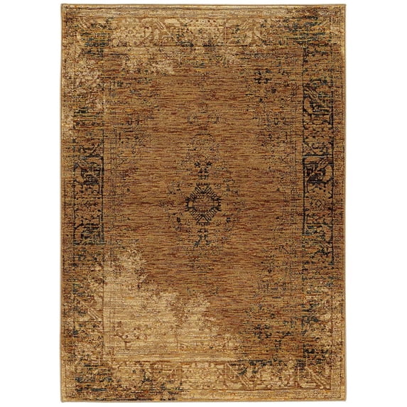 Oriental Weavers Andorra Area Rug - 6845D - 3'3" x 5'2" - in Gold/ Brown - Vintage Inspired, Stain Resistant, Family and Pet Friendly , Entrway, Bedroom Rug