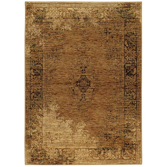 Oriental Weavers Andorra Area Rug - 6845D - 5'3" x 7'3" - in Gold/ Brown - Vintage Inspired, Stain Resistant, Family and Pet Friendly , Bedroom, Office Rug