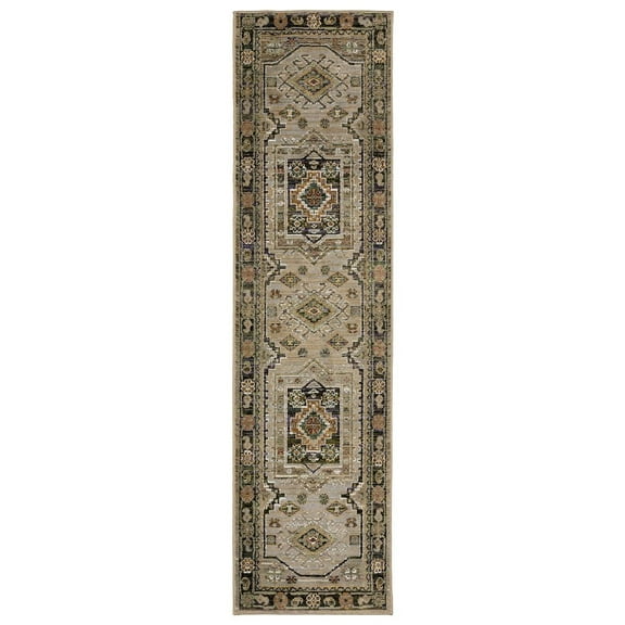 Oriental Weavers Andorra Area Rug - 2442D - 2'3" x 8' - in Gray/ Green - Vintage Bohemian Style, Stain Resistant, Family and Pet Friendly , Entryway, Hallway Runner Rug