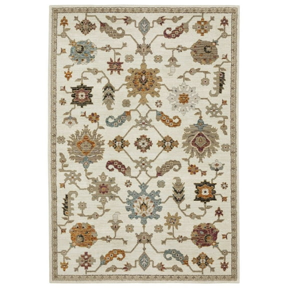 Oriental Weavers Andorra Area Rug - 2419B - 6'7" x 9'6" - in Ivory/ Multi - Vintage Inspired, Stain Resistant, Family and Pet Friendly , Dining, Living Room Rug