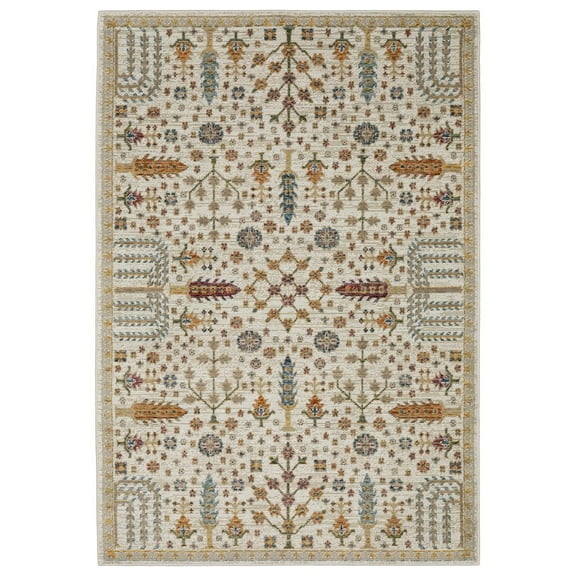 Oriental Weavers Andorra Area Rug - 2449B - 6'7" x 9'6" - in Ivory/ Gold - Vintage Bohemian Style, Stain Resistant, Family and Pet Friendly , Dining, Living Room Rug