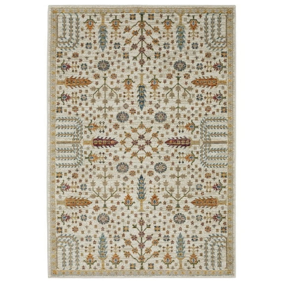 Oriental Weavers Andorra Area Rug - 2449B - 7'10" x 10'10" - in Ivory/ Gold - Vintage Bohemian Style, Stain Resistant, Family and Pet Friendly , Dining, Living Room Rug