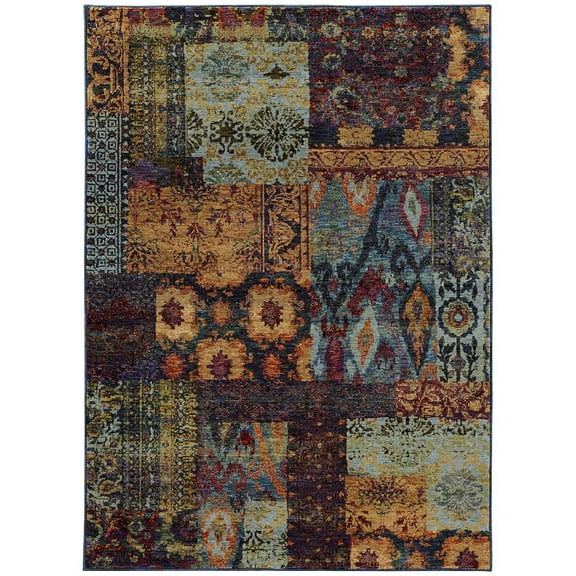 Oriental Weavers Andorra Area Rug - 7137A - 10' x 13'2" - in Gold/ Blue - Vintage Inspired, Stain Resistant, Family and Pet Friendly , Family, Dining, Living Room Rug