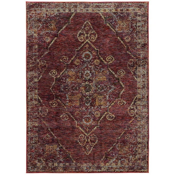Oriental Weavers Andorra Area Rug - 7135E - 10' x 13'2" - in Red/ Gold - Vintage Inspired, Stain Resistant, Family and Pet Friendly , Family, Dining, Living Room Rug