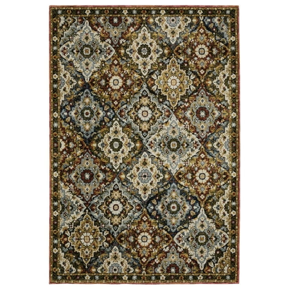 Oriental Weavers Andorra Area Rug - 2408A - 7'10" x 10'10" - in Red/ Multi - Vintage Inspired, Stain Resistant, Family and Pet Friendly , Dining, Living Room Rug