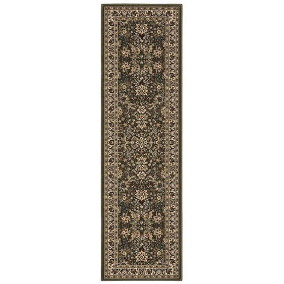 Oriental Weavers Ariana Area Rug - 213G8 - 2'3" x 7'9" - in Green/ Ivory - Vintage Inspired, Stain Resistant, Family and Pet Friendly , Entryway, Hallway Runner Rug