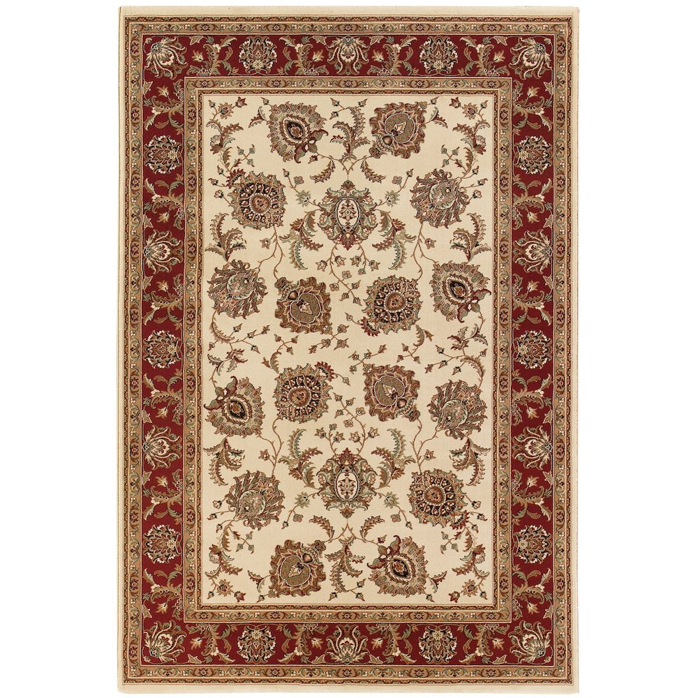 Ivory and Red Oriental Polypropylene Area Rug, 2 x 3 ft