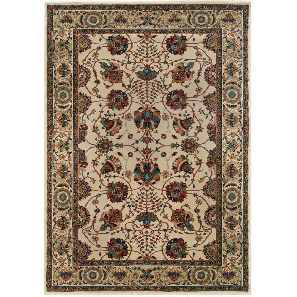 Ivory and Red Rectangular Hand-knotted Oriental 4' x 6' Rug