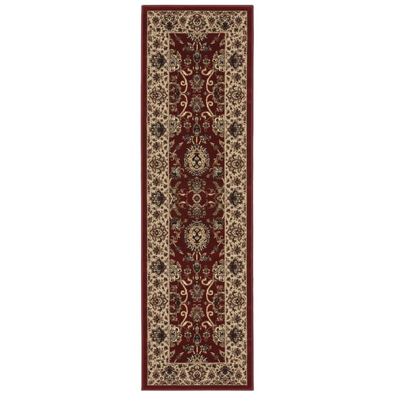 Oriental Weavers Ariana Area Rug - 130/8 - 2'3" x 7'9" - in Red/ Ivory - Vintage Inspired, Stain Resistant, Family and Pet Friendly , Entryway, Hallway Runner Rug