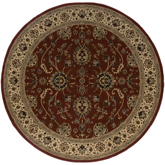 Oriental Weavers Ariana Area Rug - 130/8 - 6' Round - in Red/ Ivory - Vintage Inspired, Stain Resistant, Family and Pet Friendly , Dining Area Rug