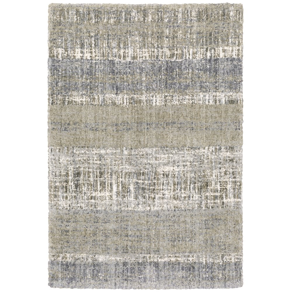 Gray and Ivory Abstract Shag Area Rug, 7'10" x 10'10", Synthetic