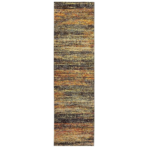 Oriental Weavers Atlas Area Rug - 8037C - 2'6" x 12' - in Gold/ Charcoal - Modern Abstract Style, Stain Resistant, Family and Pet Friendly , Entryway, Hallway Runner Rug