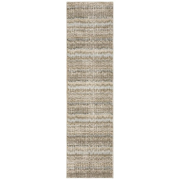 Oriental Weavers Atlas Area Rug - 747E0 - 2'6" x 12' - in Ivory/ Gray - Modern Style, Stain Resistant, Family and Pet Friendly , Entryway, Hallway Runner Rug