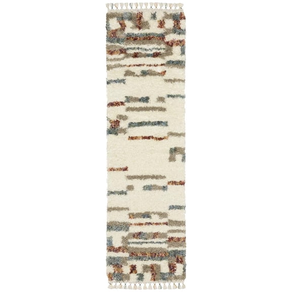 Oriental Weavers Axis Area Rug - AX06A - 2'3" x 7'6" - in Ivory/ Multi - Plush Soft Shag, Modern Style, Stain Resistant, Cushion Feel, Entryway, Hallway Runner Rug